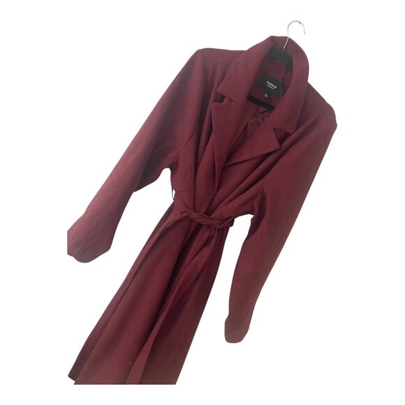 Torrid Trench Coat 3X Burgundy Red Wool Blend Tie Waist Jacket Long Plus - Picture 1 of 7